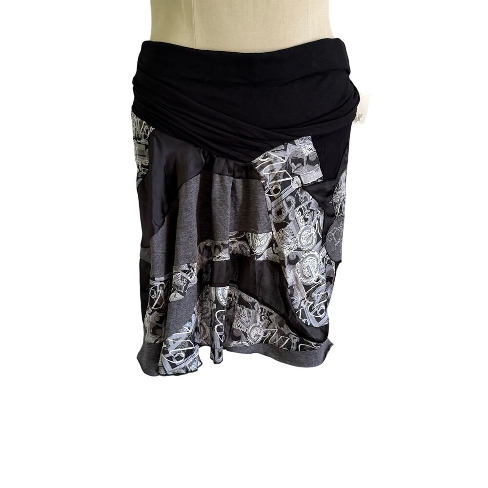 NWT Desigual Black Gray Patchwork Folded Waist Mini Skirt XL Streetwear Y2K